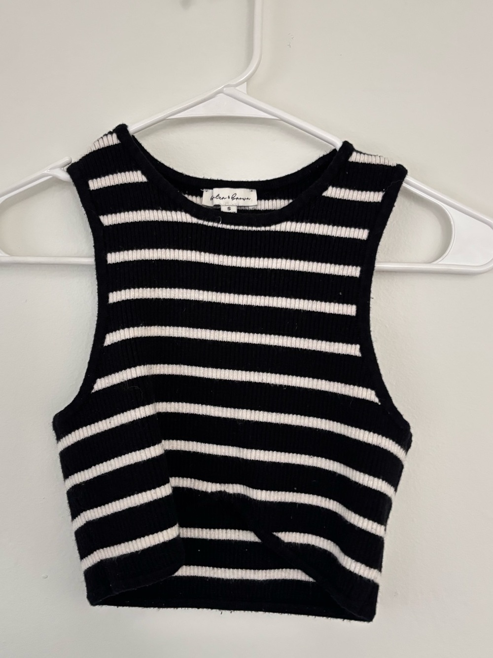 Black & White Striped Ribbed Crop Tank Top